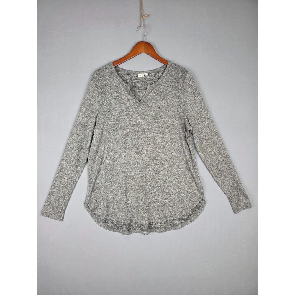 GAP Long Sleeve Heathered Grey Relaxed Plush Knit Tee Large Pullover Preppy